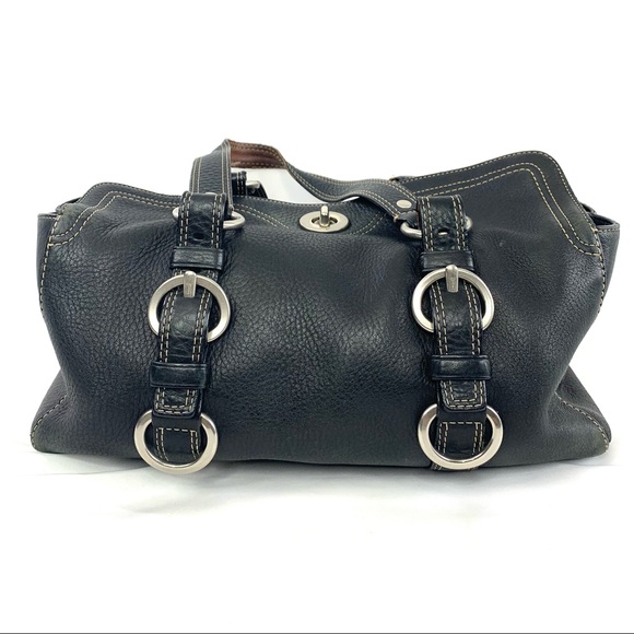 Coach Chelsea Black Pebbled Leather Shoulder Bag Satchel 10134 Purse Turn Lock - Picture 3 of 13